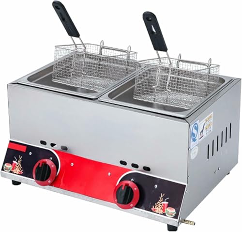 Professionelle Kommerzielle Gasfräter, Edelstahl LPG Fräter, Verstellbare Feuerkraft, 22L Große Kapazität Dual Fräter, Mit Körben Und Deckel, Einfach Reinigen von YGHBFRSZ