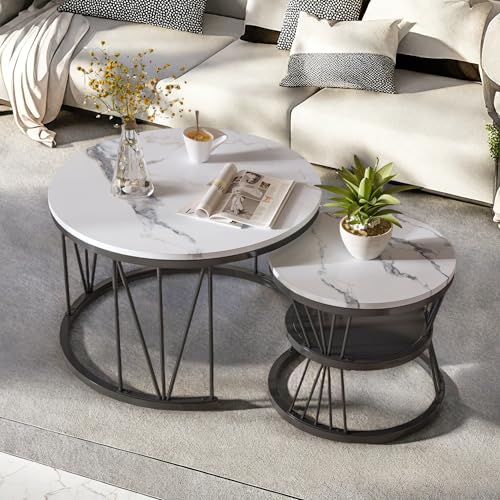 YGHQAP 2er Set Couchtisch Modern Couchtisch Rund Marmor Tisch Wohnzimmertisch mit Metallgestell und Ablagefach für Wohnzimmer Balkon Büro Schwarz YGHQAP 2er Set Couchtisch Modern Couchtisch Rund Marmor Tisch Wohnzimmertisch mit Metallgestell und Ablagefach für Wohnzimmer Balkon Büro Schwarz von YGHQAP