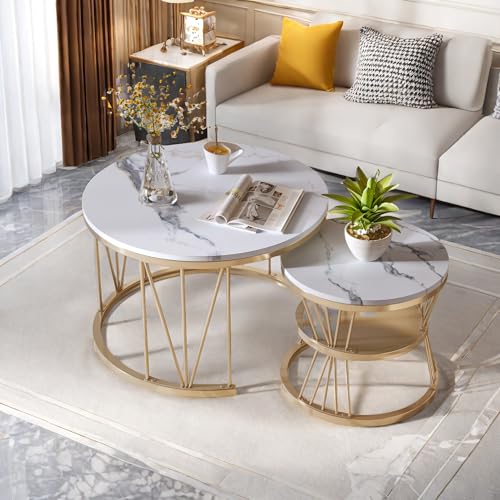 YGHQAP 2er Set Couchtisch Modern Couchtisch Rund Marmor Tisch Wohnzimmertisch mit Metallgestell und Ablagefach für Wohnzimmer Balkon Büro YGHQAP 2er Set Couchtisch Modern Couchtisch Rund Marmor Tisch Wohnzimmertisch mit Metallgestell und Ablagefach für Wohnzimmer Balkon Büro von YGHQAP