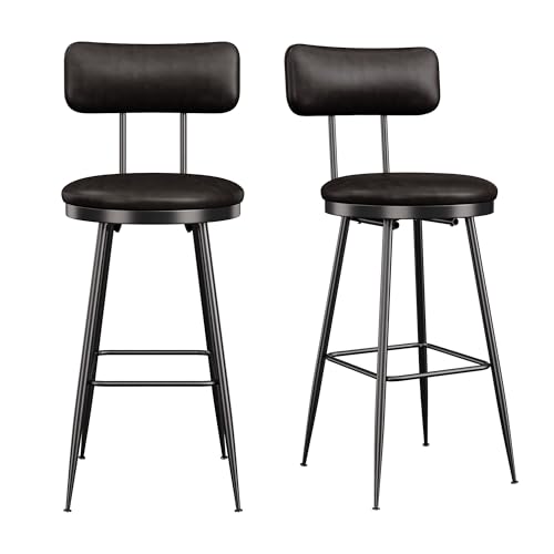 YGHQAP Barhocker 2er Set mit Lehne, Barstühle aus PU-Kunstleder, Moderne Barstuhl mit Rückenlehne und Metallgestell, Küchenstühle für Küche, Wohnzimmer, Bar, Café, Schwarz von YGHQAP
