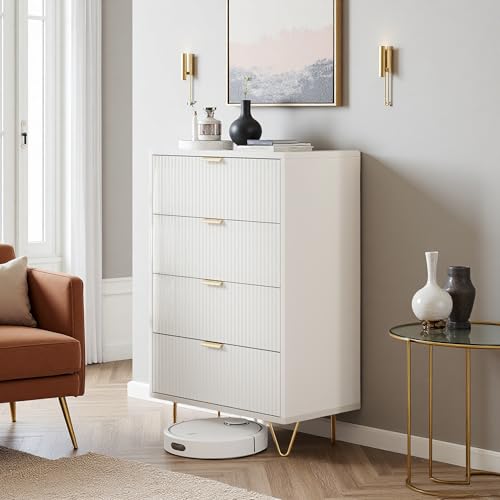 YGHQAP Kommode weiß mit 4 Schubladen Sideboard Wohnzimmer Kommodenschrank modernem Eckkommode für Schlafzimmer, Wohnzimmer, Arbeitszimmer, Flur, Weiß von YGHQAP