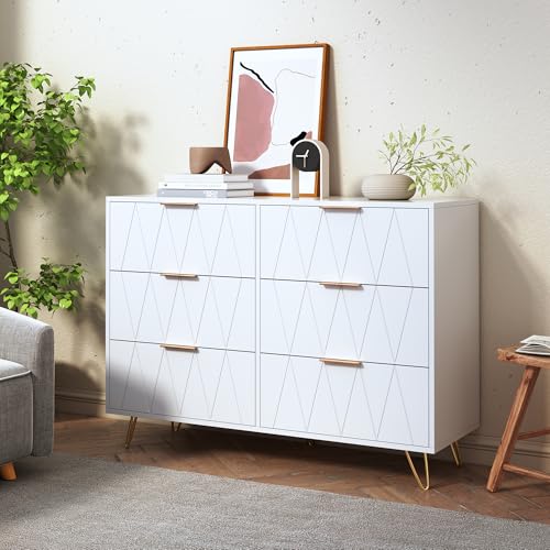 YGHQAP Kommode weiß mit 6 Schubladen Sideboard Wohnzimmer Kommodenschrank modernem Eckkommode für Schlafzimmer, Wohnzimmer, Arbeitszimmer, Flur (Weiß 3) von YGHQAP