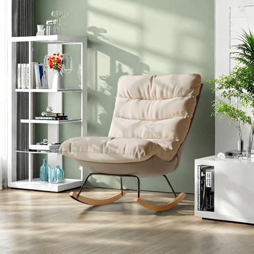 YGHQAP Schaukelstuhl Sessel Schaukelsessel Relaxsessel Mit Verstellbarer Rückenlehne, 5 Fach Verstellbarer Neigung, Wohnzimmersessel Modern Für Balkon Garten, Leinen + Technisches Tuch (Beige-H) von YGHQAP