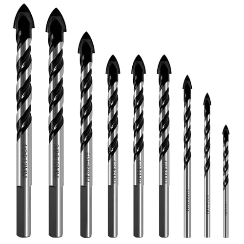 Glasbohrer Set, 9 Stück Professionelles Fliesenbohrer Glasbohrer Set(3/4/5/6/6/6/8/10/12mm), Fliesenbohrer Glasbohrer Set für Verschiedene Materialien Fliesen Glas Keramik Porzellan Holz von YGKYMVW