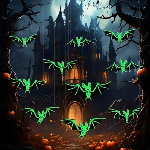Halloween Deko, 10 Stück Halloween Fledermaus Deko mit 2 Spulen Angelschnur und 12 Klebeetiketten, Outdoor Wasserdichtes PVC Wanddeko Deko für Partydekorationen Fensterdeko Halloween Deko, 10 Stück Halloween Fledermaus Deko mit 2 Spulen Angelschnur und 12 Klebeetiketten, Outdoor Wasserdichtes PVC Wanddeko Deko für Partydekorationen Fensterdeko von YGKYMVW