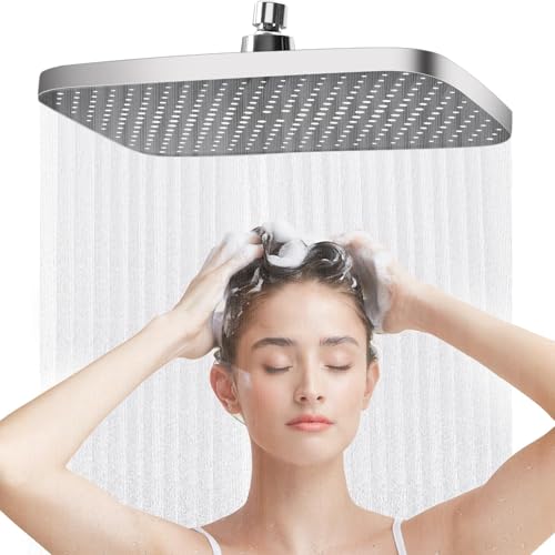 Regendusche Duschkopf 14 Zoll, 360° Verstellbarer Regendusche Duschkopf Regendusche Quadratischer Duschkopf Edelstahl Wassersparend Regenduschkopf Einbauduschköpfe Kopfbrause Dusche für Bad (Silber) von YGKYMVW