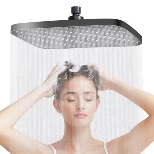 Regendusche Duschkopf 14 Zoll, 360° Verstellbarer Regendusche Duschkopf Regendusche Quadratischer Duschkopf Edelstahl Wassersparend Regenduschkopf Einbauduschköpfe Kopfbrause Dusche für Bad (Schwarz) von YGKYMVW