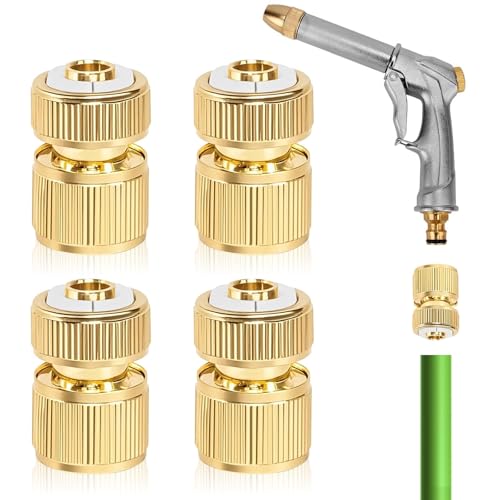 YGKYMVW Schlauchverbinder 1/2 Zoll Messing, 4 Stück Schnellschlauch Endverbinder Gartenschlauch, Schlauchkupplung Messing Düse Connect Kit für Küche Garten Outdoor Schlauch Rohr Werkzeug von YGKYMVW