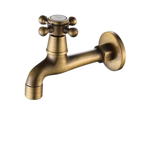 Vintage Wasserhahn Wandmontage Wasserhahn Messing Einzel Kaltwasserhahn for Badezimmer Waschmaschine Spüle Mopp Pool Outdoor Garten für Küche(Standard L) von YGLEEULI