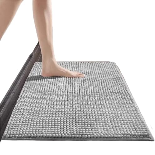 Wasserabsorbierende, rutschfeste Fußmatte for Schlafzimmer, Badezimmer, Küche, Wohnzimmer, Eingangsbereich, Bodenteppich, modern, einfach, maschinengestrickt für Terrasse(Light gray,60cm*150cm) von YGLEEULI