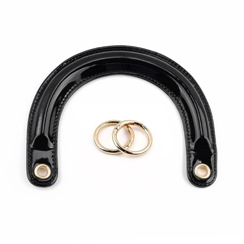 YGLEEULI 2 Stück Handtaschengriffe aus Leder in U-Form mit Verbindungsschnalle for selbstgemachte Damenhandtaschen, Ersatzgriffe, handgefertigtes Taschenzubehör für Tasche(Black Gold Buckle) von YGLEEULI