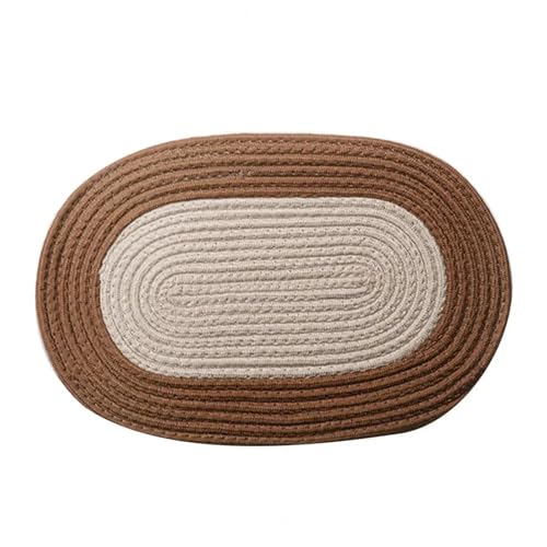 YGLEEULI Gewebte Bodenmatte, Farbblock-Eingangsteppich, Türmatte for den Innenbereich, ovaler Teppich im Landhausstil, geflochtener Küchenteppich, wendbarer Teppich. für Terrasse(Beige) von YGLEEULI