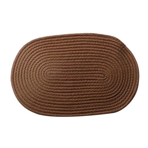 YGLEEULI Gewebte Bodenmatte, Farbblock-Eingangsteppich, Türmatte for den Innenbereich, ovaler Teppich im Landhausstil, geflochtener Küchenteppich, wendbarer Teppich. für Terrasse(Dark Brown) von YGLEEULI
