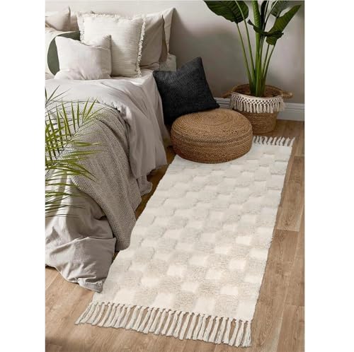 YGLEEULI Gezupfter Baumwollteppich, Wohnzimmerteppich, gewebte Quaste, waschbare Badezimmermatte, dekorativer Teppich for Hotels und Privatunterkünfte für Terrasse(Beige3) von YGLEEULI