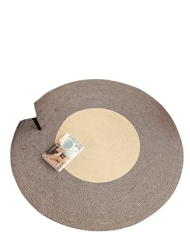 YGLEEULI Runde gewebte Teppiche aus Jute-Rattan for Schlafzimmer, Wohnzimmer, Vintage-Dekoration, Fußmatten, Zimmertürmatte für Terrasse(Khaki Black) von YGLEEULI