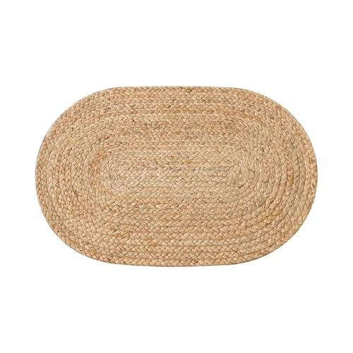 YGLEEULI Teppich for Wohnzimmer Jute Handgewebte, klebefreie Eingangsmatte Doppelseitiger Schlafzimmerteppich für Terrasse(Brown,70x100cm) von YGLEEULI