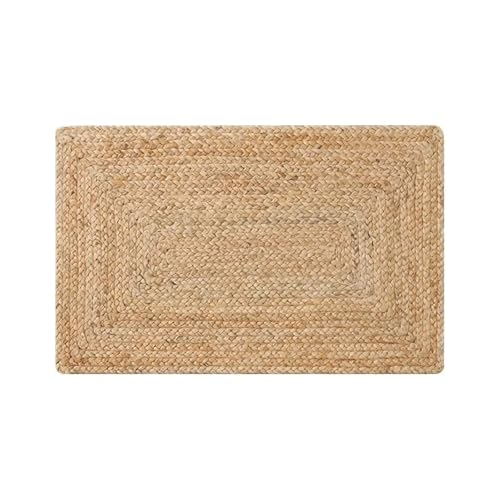 YGLEEULI Teppich for Wohnzimmer Jute Handgewebte, klebefreie Eingangsmatte Doppelseitiger Schlafzimmerteppich für Terrasse(Brown2,50x80cm) von YGLEEULI