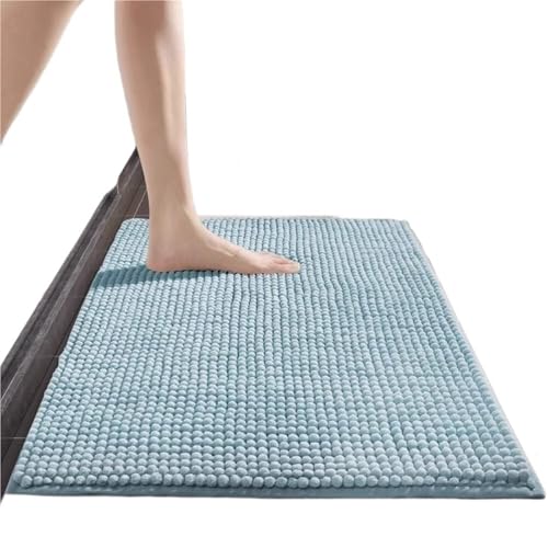 YGLEEULI Wasserabsorbierende, rutschfeste Fußmatte for Schlafzimmer, Badezimmer, Küche, Wohnzimmer, Eingangsbereich, Bodenteppich, modern, einfach, maschinengestrickt für Terrasse(Blue,50cm*80cm) von YGLEEULI