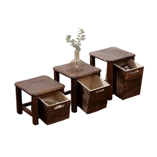 YGLONG Fußhocker 1 stücke Massivholz Lagerung Quadratischen Hocker Mit Schublade Eingang Flur Ändern Schuhe Bank Sofa Nachttisch Niedriger Tisch Ottomane Schrank(Brown-L) von YGLONG