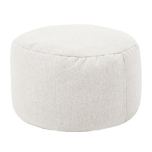 YGLONG Fußhocker Runder Hocker D30cm*H20cm Leinen Sitzsack Ottoman mit Füllung Sitzsack Pouf Fußhocker Tatami Futon Puff(Beige White) von YGLONG