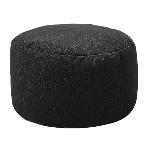 YGLONG Fußhocker Runder Hocker D30cm*H20cm Leinen Sitzsack Ottoman mit Füllung Sitzsack Pouf Fußhocker Tatami Futon Puff(Black) von YGLONG