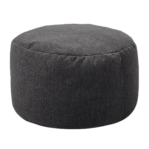 YGLONG Fußhocker Runder Hocker D30cm*H20cm Leinen Sitzsack Ottoman mit Füllung Sitzsack Pouf Fußhocker Tatami Futon Puff(Carbon Grey) von YGLONG