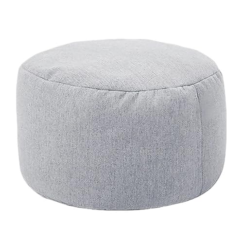 YGLONG Fußhocker Runder Hocker D30cm*H20cm Leinen Sitzsack Ottoman mit Füllung Sitzsack Pouf Fußhocker Tatami Futon Puff(Light Grey) von YGLONG