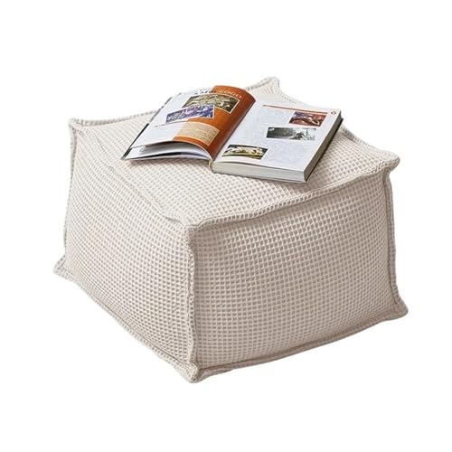 YGLONG Fußhocker Sitzsack aus Reiner Baumwolle mit Waffelmuster, Sitzhocker, Ottomane mit Füllung, Sitzsack, Ecksitz, Fußstütze, Fußhocker, Futon(L-43X43X30cm-beige) von YGLONG