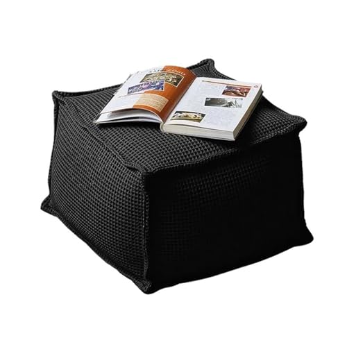 YGLONG Fußhocker Sitzsack aus Reiner Baumwolle mit Waffelmuster, Sitzhocker, Ottomane mit Füllung, Sitzsack, Ecksitz, Fußstütze, Fußhocker, Futon(L-43X43X30cm-black) von YGLONG