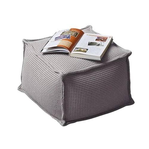 YGLONG Fußhocker Sitzsack aus Reiner Baumwolle mit Waffelmuster, Sitzhocker, Ottomane mit Füllung, Sitzsack, Ecksitz, Fußstütze, Fußhocker, Futon(L-43X43X30cm-grey) von YGLONG