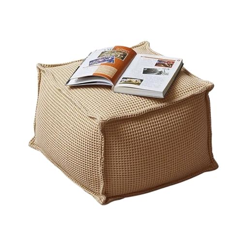 YGLONG Fußhocker Sitzsack aus Reiner Baumwolle mit Waffelmuster, Sitzhocker, Ottomane mit Füllung, Sitzsack, Ecksitz, Fußstütze, Fußhocker, Futon(L-43X43X30cm-khaki) von YGLONG