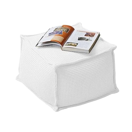 YGLONG Fußhocker Sitzsack aus Reiner Baumwolle mit Waffelmuster, Sitzhocker, Ottomane mit Füllung, Sitzsack, Ecksitz, Fußstütze, Fußhocker, Futon(L-43X43X30cm-white) von YGLONG