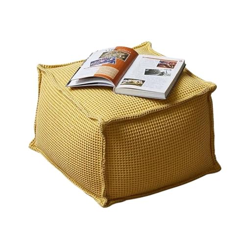 YGLONG Fußhocker Sitzsack aus Reiner Baumwolle mit Waffelmuster, Sitzhocker, Ottomane mit Füllung, Sitzsack, Ecksitz, Fußstütze, Fußhocker, Futon(L-43X43X30cm-yellow) von YGLONG