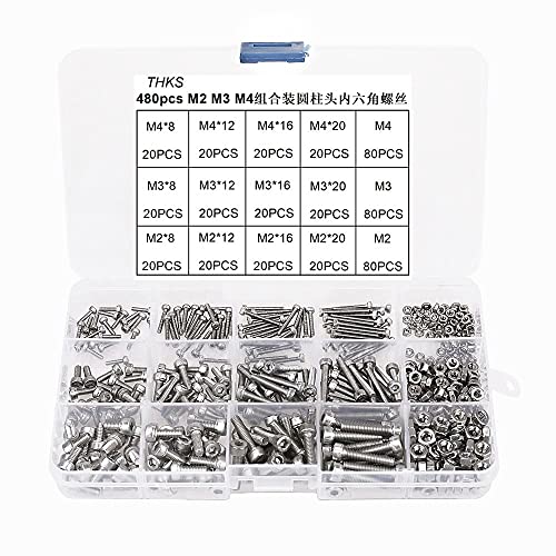 YGLONG Gewindeschrauben Set 480pcs / Box m2 / m3 / m 4er-Kombination 304 Edelstahl-Zylinderkopf-Hex-Schraube Befestigungselemente Schrauben Und Muttern Set von YGLONG