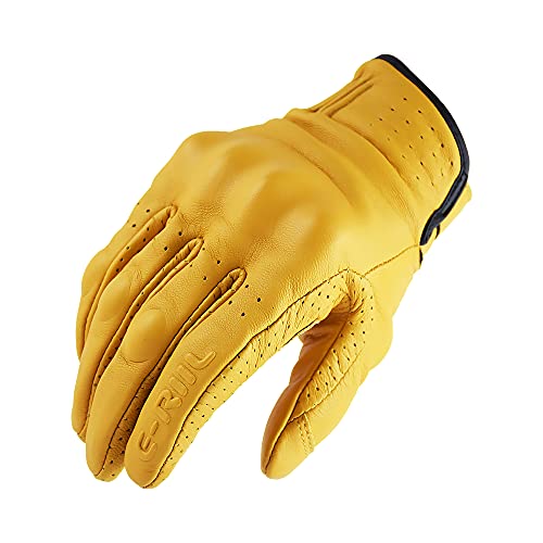 YGLONG Motorrad Handschuhe Leder Retro motorradhandschuhe männer Touch Screen motocrosshandschuhe volle Finger motorradweinlese Biker Moto Handschuhe gelb Motorrad Handschuh Herren von YGLONG