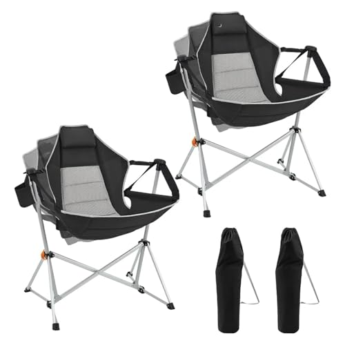 YGMNQAL Hängematten-Campingstuhl, Schaukelstuhl aus Aluminiumlegierung mit Verstellbarer Rückenlehne und Kissen-/Getränkehalter(Black-2 Pack) von YGMNQAL