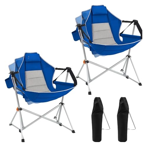 YGMNQAL Hängematten-Campingstuhl, Schaukelstuhl aus Aluminiumlegierung mit Verstellbarer Rückenlehne und Kissen-/Getränkehalter(Blue-2 Pack) von YGMNQAL