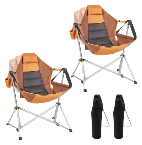 YGMNQAL Hängematten-Campingstuhl, Schaukelstuhl aus Aluminiumlegierung mit Verstellbarer Rückenlehne und Kissen-/Getränkehalter(Brown-2 Pack) von YGMNQAL