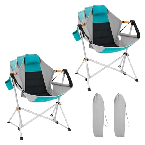 YGMNQAL Hängematten-Campingstuhl, Schaukelstuhl aus Aluminiumlegierung mit Verstellbarer Rückenlehne und Kissen-/Getränkehalter(Cyan-2 Pack) von YGMNQAL