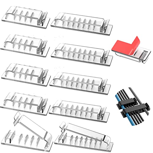 YGMXZL 10 Stück Kunststoff Kabelorganisatoren,Kabelhalter Kabelclips,Vielzwecke Kabelführung,Selbstklebende Kabelschellen für Zuhause, Büro (Transparent) von YGMXZL