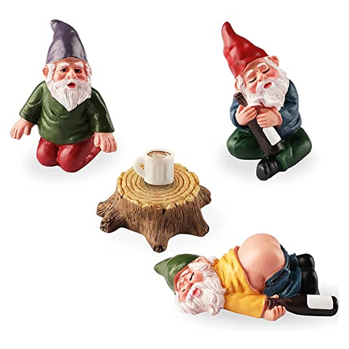 YGMXZL 4 PCS Miniatur GNOME Figuren Ornamente,Gartenzwerge Feen Harz Statuen,Happy Gartenzwerg Dekoration,Mikrolandschaft DIY Statuen Gartendekoration Outdoor von YGMXZL