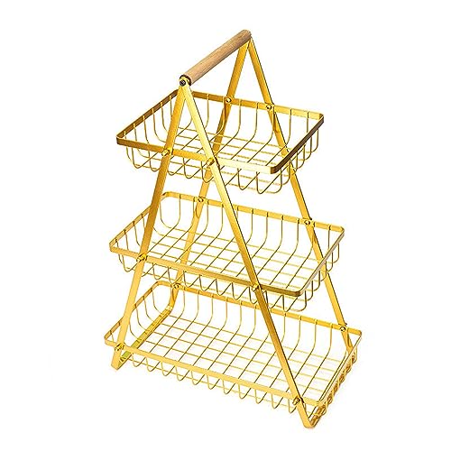 YGMXZL Obstkorb Rack Obstschale,Abnehmbar Halter Küche Ablagekorb,Gemüse Brot Snacks Korb,Küchenregal hält Obst und Gemüse frisch (Gold, J) von YGMXZL