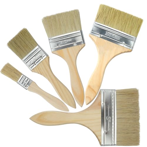 YGNNBC Pinsel 5er Set, Flache Pinsel, Pinsel-Sets, Pinsel mit Holzgriff, glänzende Pinsel für Wände, Decken, Holz, Klebstoffe, Leim und Heimwerker (25.4/50.8/76.2/101.6/127mm) von YGNNBC