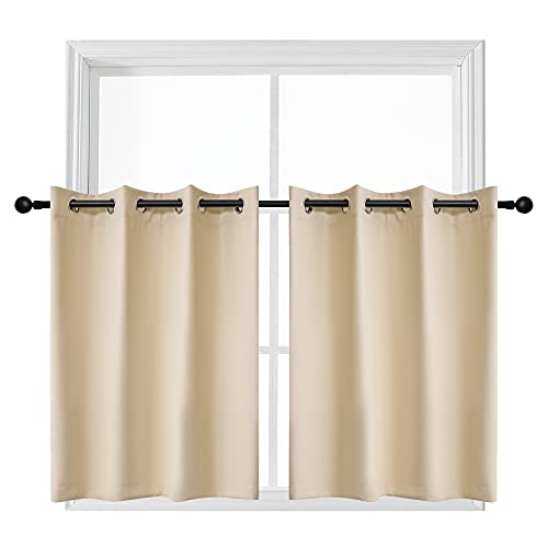 YGO Wohnzimmer Verdunkelungsvorhang Vorhang Sichtschutz Lärmreduzierung Stufen für Fenster Ankleidezimmer Verdunkelung 52 breit x 36 lang pro Paneel Beige 2 Stück von YGO