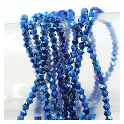 Glas-Doppelkegel-Perlen, Bastelmaterial, facettierte Kristall-lose Abstandshalterperlen for die DIY-Herstellung von Schmuckzubehör(Plated blue,4.0mm 85pcs) von YGSGJSP