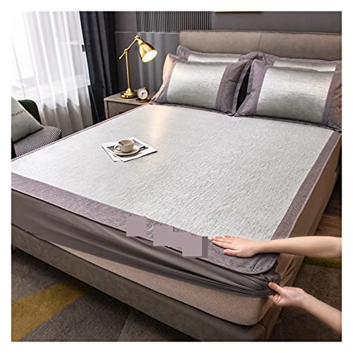 YGSGJSP Ice Silk Bettlaken Hochwertiges, Besticktes Sommer-Spannbettlaken-Set, waschbare Abkühl-Sommermatte for Bett, Queen-Size, kaltes Gefühl, Mesh-Kühlmatten(6,180x200cm 3 pcs Set) von YGSGJSP