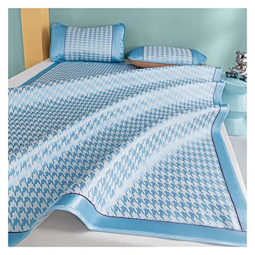 YGSGJSP Ice Silk Bettlaken Luxuriöse Sommer-Schlafmatte, EIS-Seiden-Matte, Doppelbett-Abdeckung, Faltbare Nicht-Bambus-Matte, Faltbare Rattan-Matten-Bettwäsche(Blue,180summer mat 1) von YGSGJSP