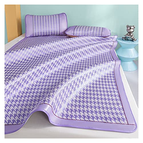 YGSGJSP Ice Silk Bettlaken Luxuriöse Sommer-Schlafmatte, EIS-Seiden-Matte, Doppelbett-Abdeckung, Faltbare Nicht-Bambus-Matte, Faltbare Rattan-Matten-Bettwäsche(Purple,180summer mat 1) von YGSGJSP
