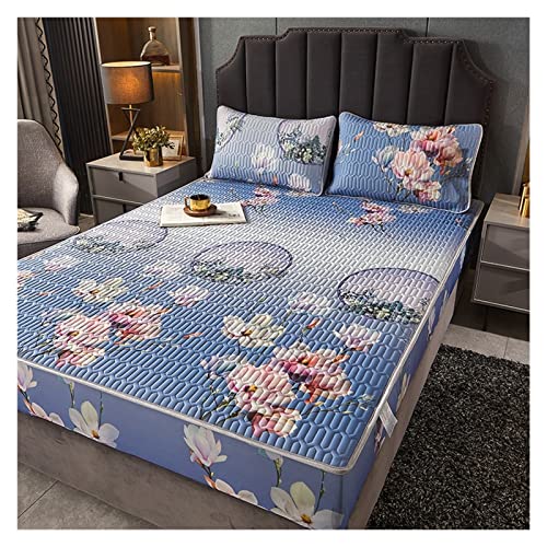 YGSGJSP Ice Silk Bettlaken Punkte Bedruckt Natur-Thai-Latex Sommermatte EIS-Seiden-Stoff Kühles Spannbettlaken-Set Luftdurchlässige Kühl-Sommer-Bettmatten Queen(5,0.9x2.0m 2 pcs Set) von YGSGJSP