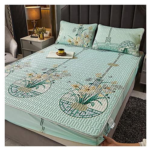 YGSGJSP Ice Silk Bettlaken Punkte Bedruckt Natur-Thai-Latex Sommermatte EIS-Seiden-Stoff Kühles Spannbettlaken-Set Luftdurchlässige Kühl-Sommer-Bettmatten Queen(7,0.9x2.0m 2 pcs Set) von YGSGJSP